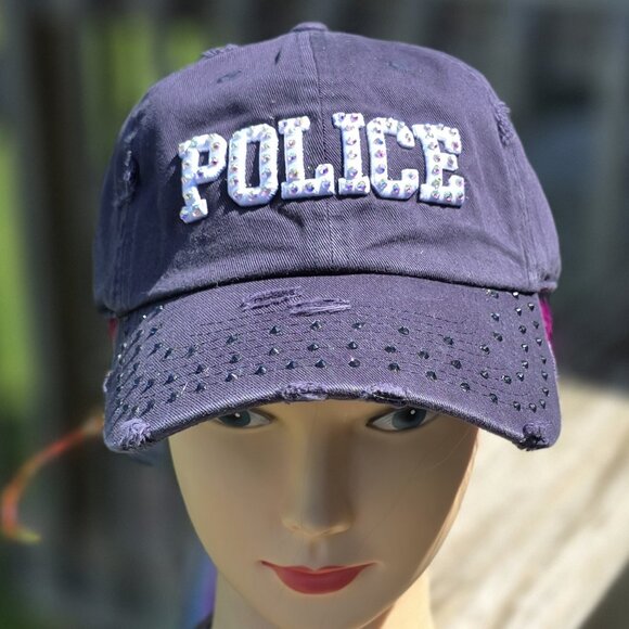 Ladies Navy Blue Police BLING Hat NEW - Picture 1 of 4